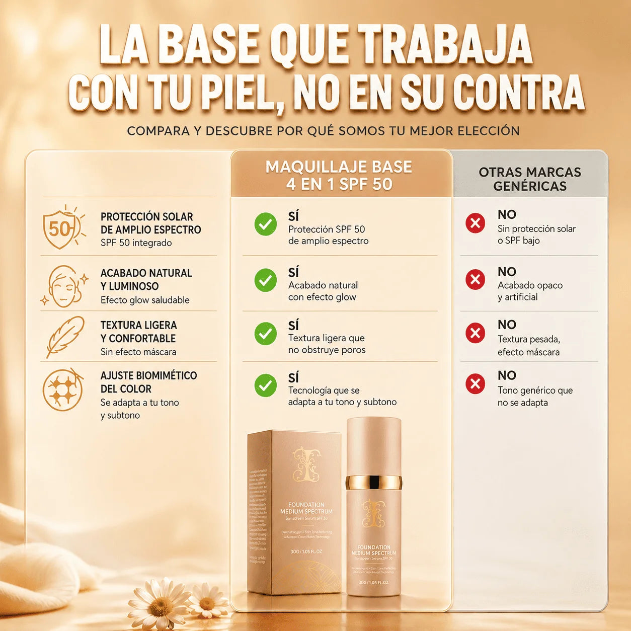 Base 4 en 1 Piel Perfecta con Protección Solar